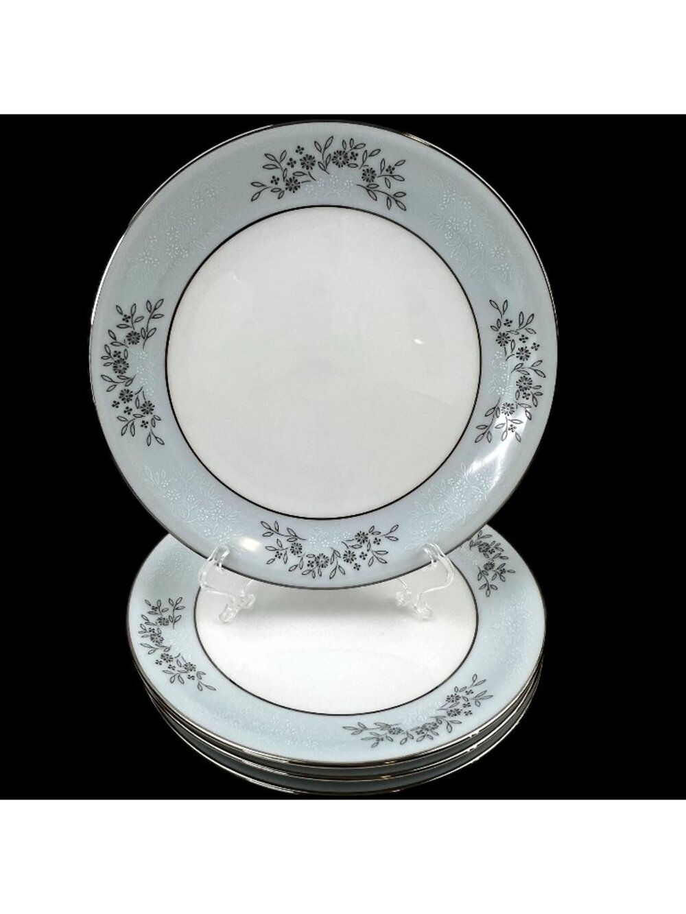 Noritake 4 Lunch Salad China Plates Blueridge #5858 White Platinum Edge 8"